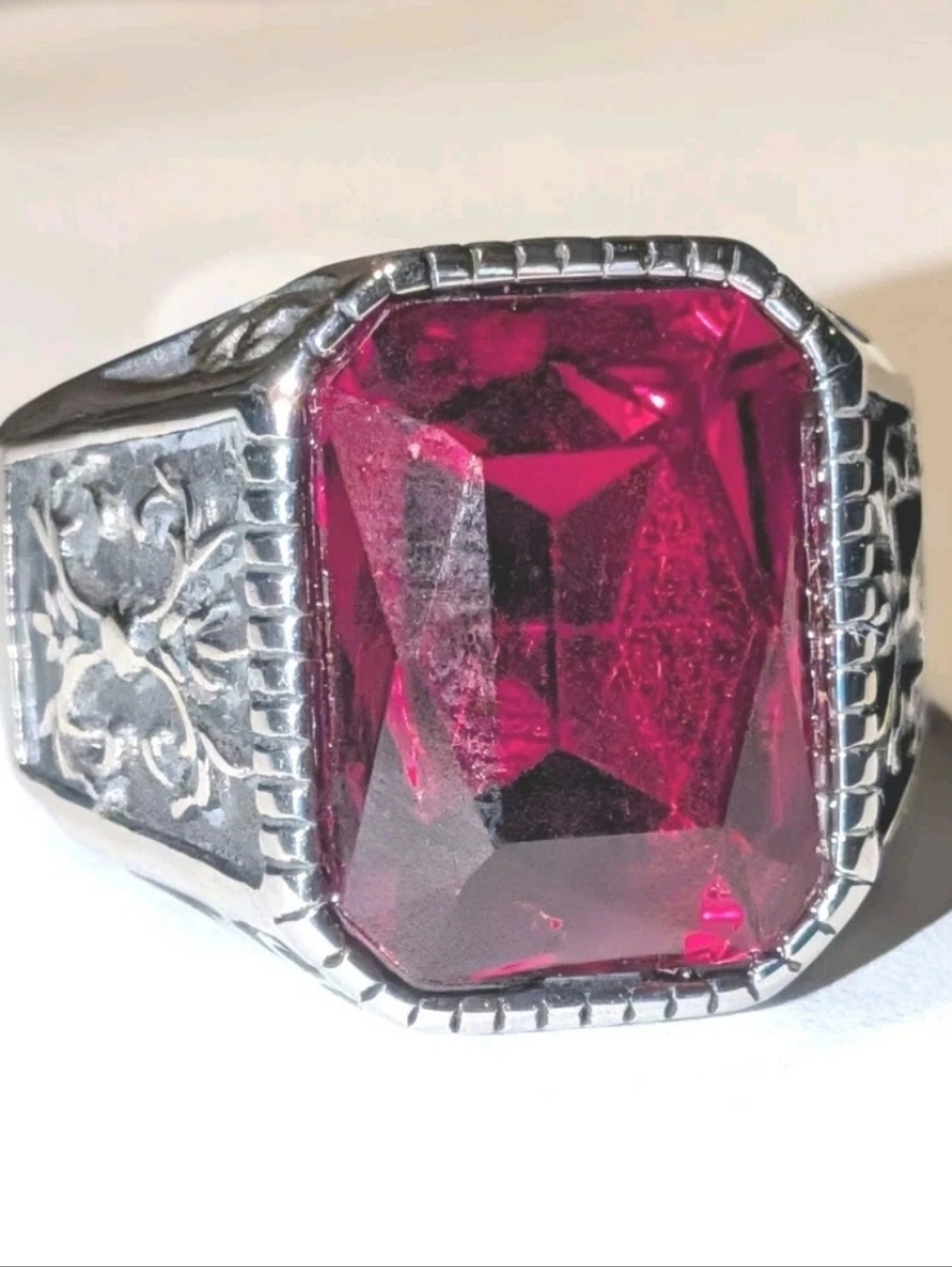 Retro Viking 5 Ct Lab Created Ruby Gemstone Men's Ring 14K Silver Plated Sz 11